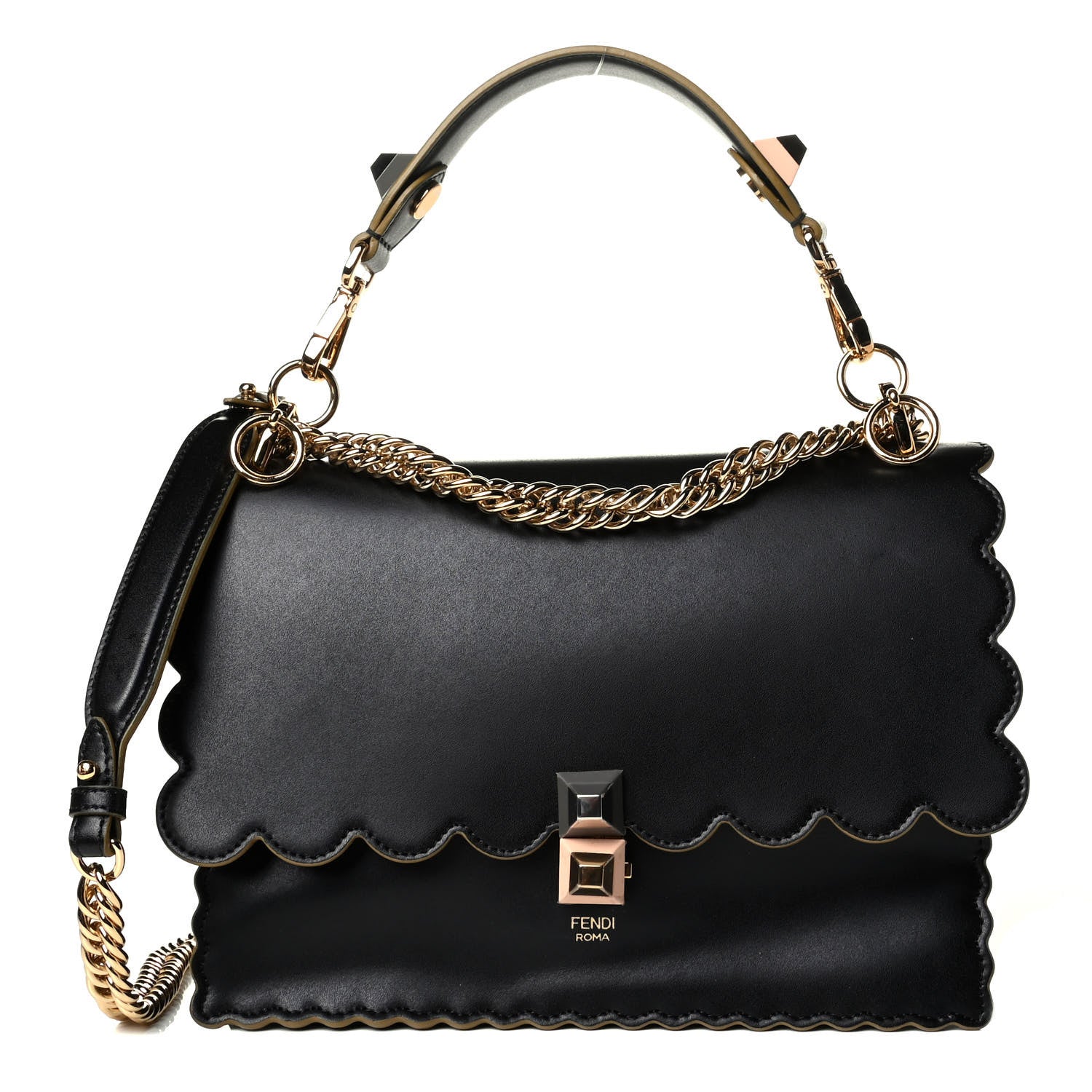 Fendi Vitello Liberty Scalloped Studded Kan I Shoulder Bag Black 1 of 6
