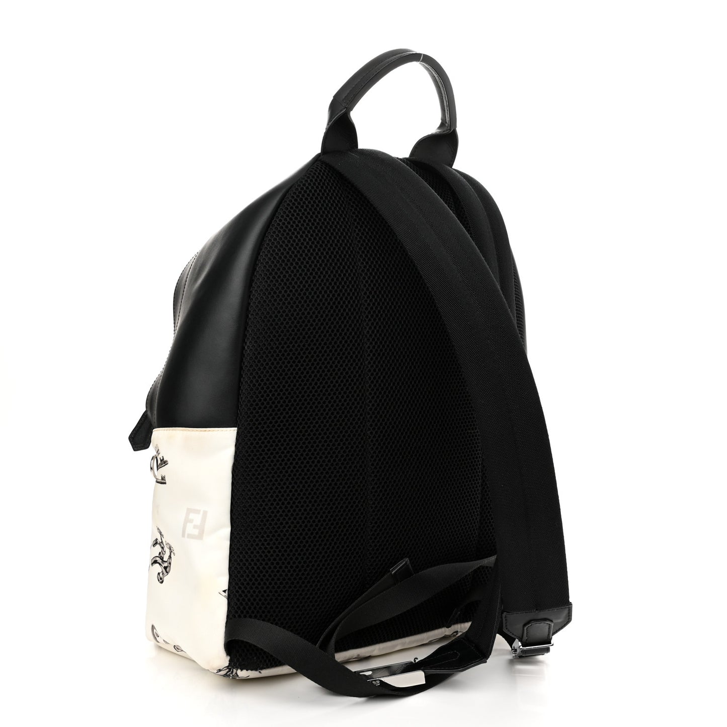 Nylon Calfskin Print Backpack Black White