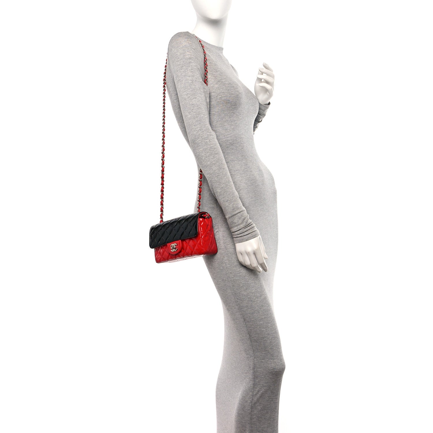 Chanel Patent Calfskin Quilted Bi-Color Mini Rectangular Flap Red Black 2 of 11