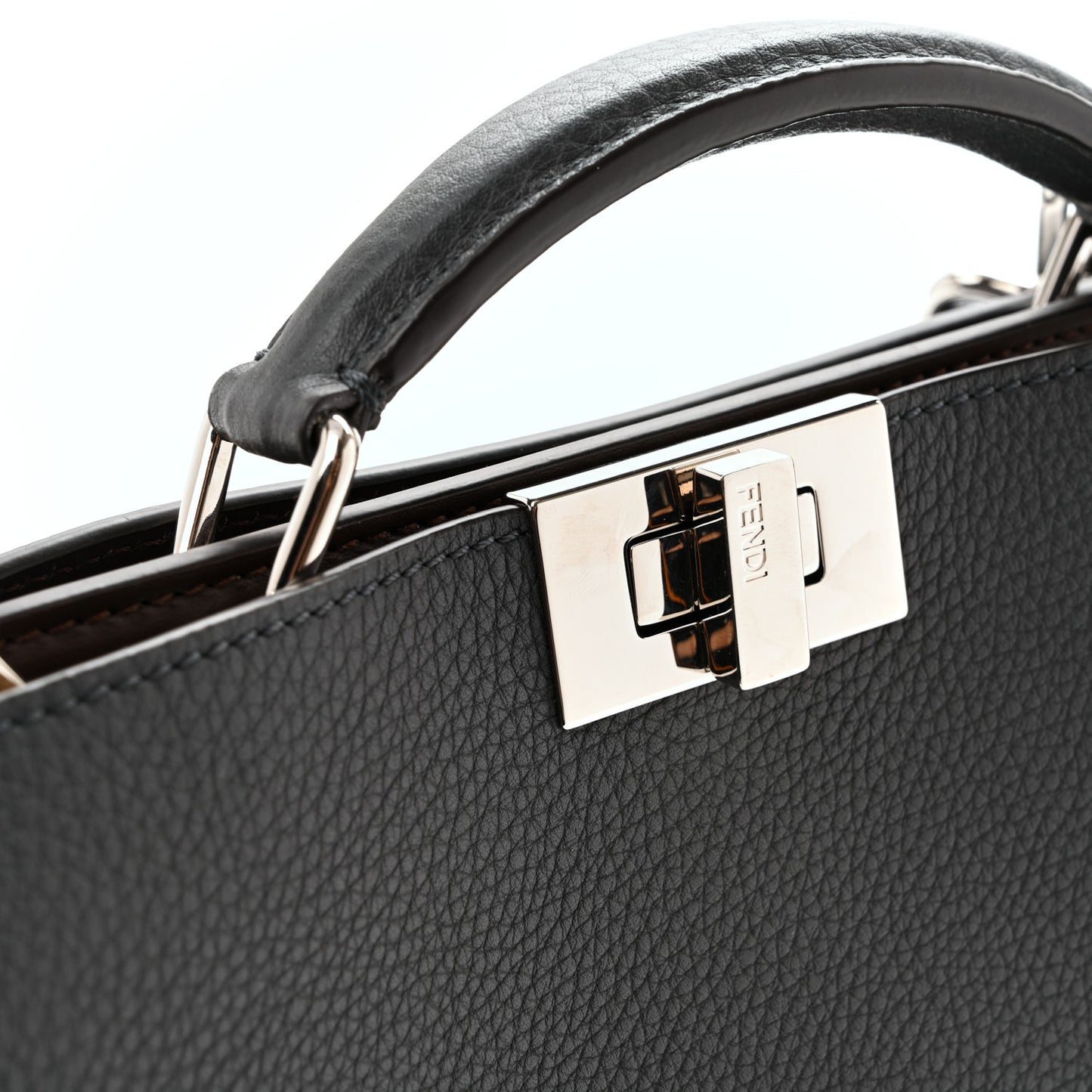 Cuoio Romano Vitello Cover Glazed Fabric Bi-Color FF 1974 Mini Peekaboo I SEE U Satchel Gray