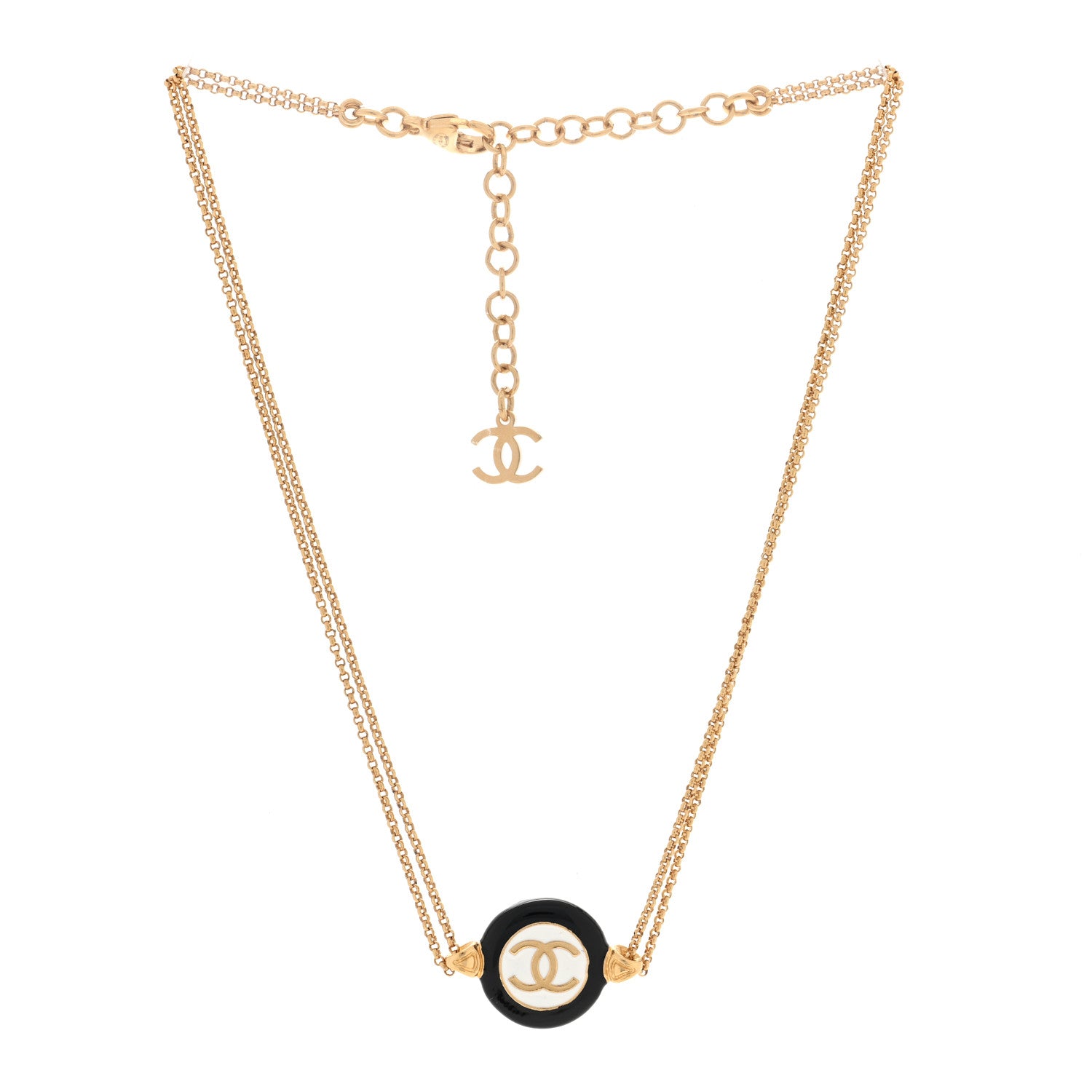 Chanel CC Medallion Choker Chain Necklace Gold Black White 3 of 4