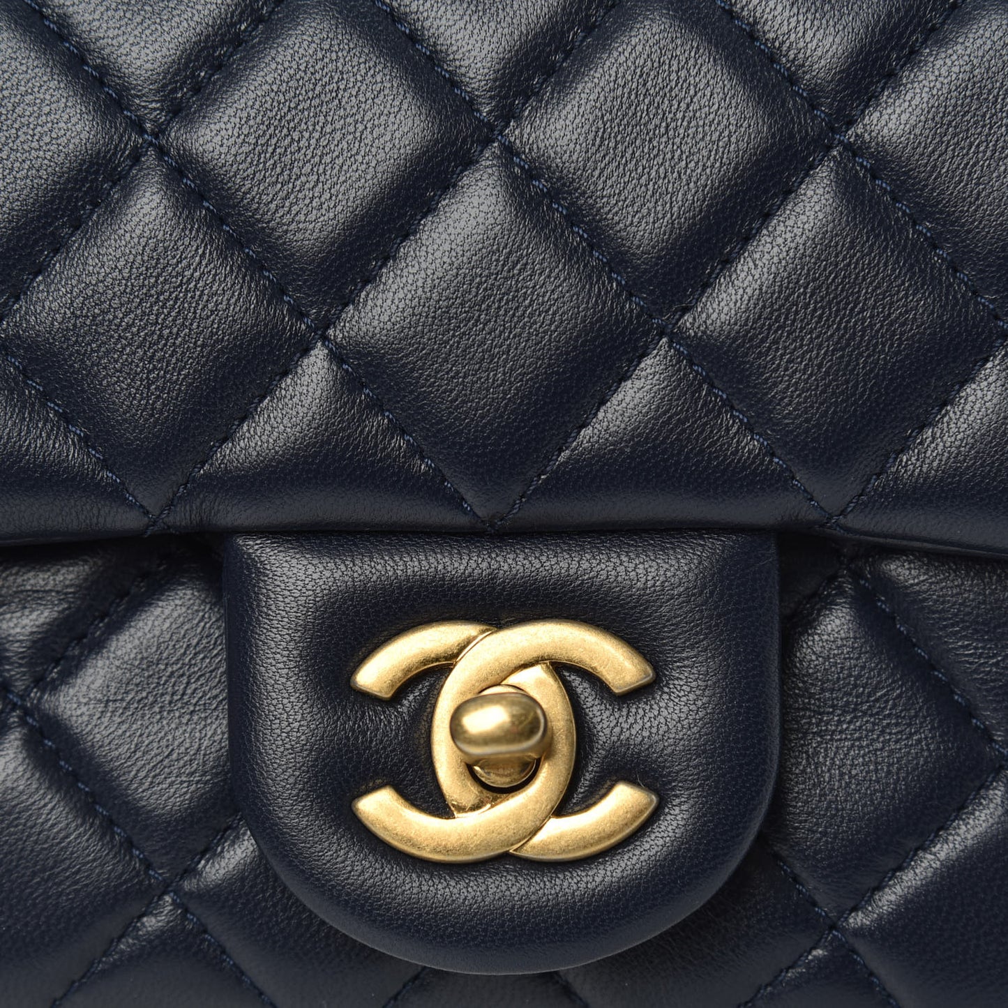 Lambskin Quilted Mini Pearl Crush Flap Navy Blue