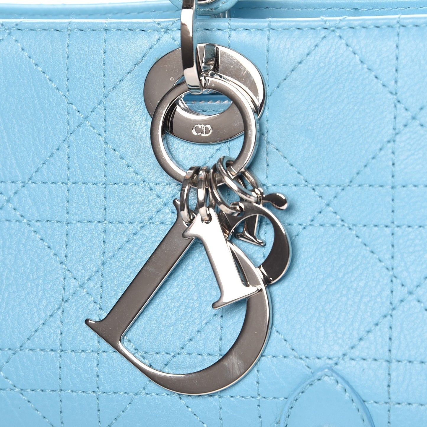 Calfskin Cannage Stitched Small East West Lady Dior Light Blue
