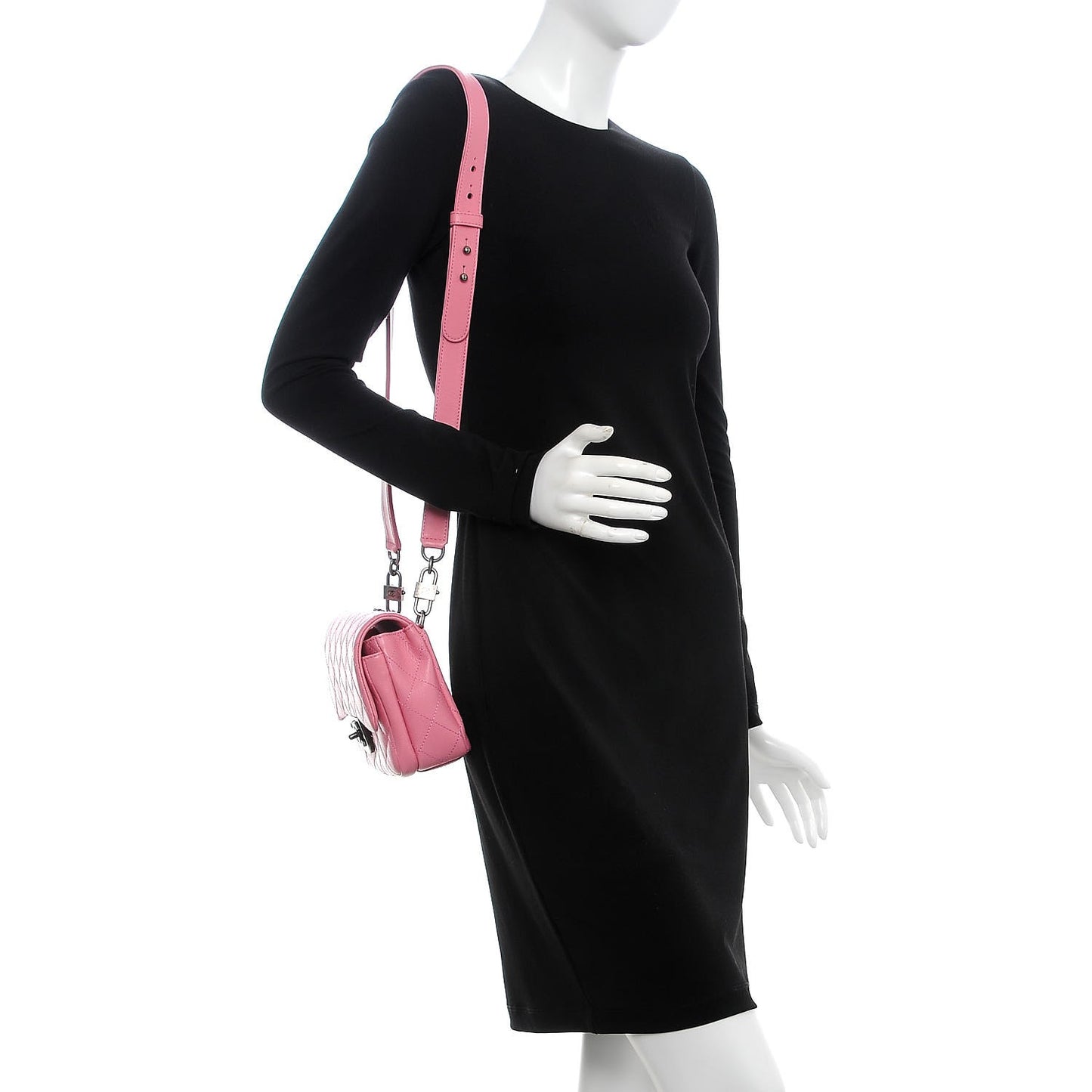 Shiny Goatskin Quilted Small Double Carry Waist Chain Flap Pink