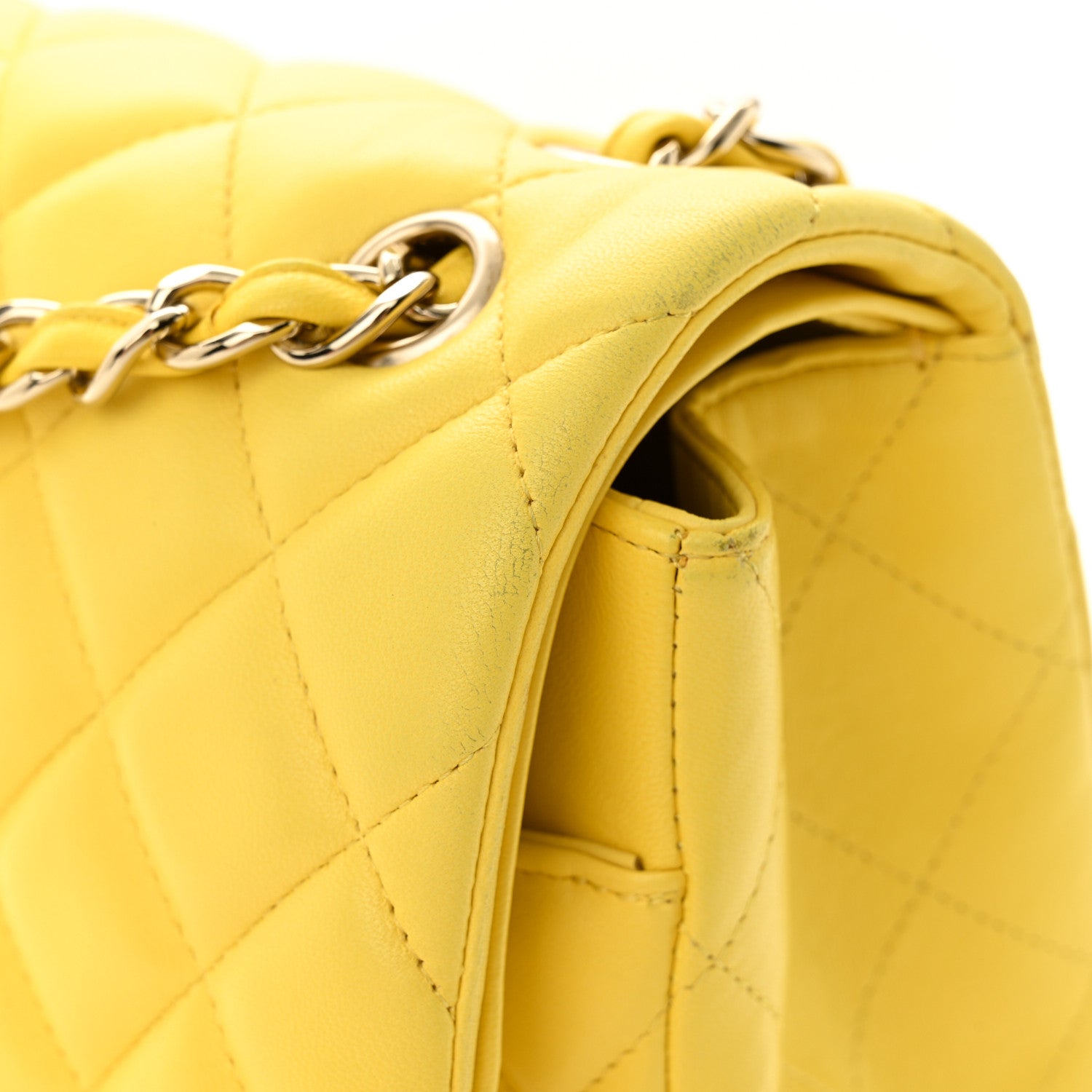 Chanel Lambskin Quilted Jumbo Double Flap Yellow 15 of 18