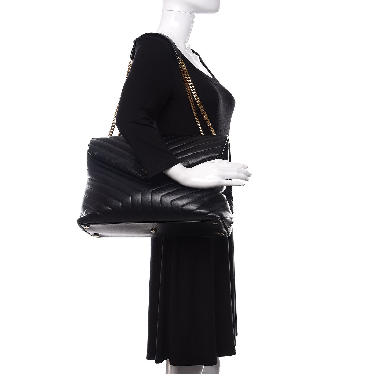 Calfskin Y Quilted Monogram Large Loulou Chain Satchel Black