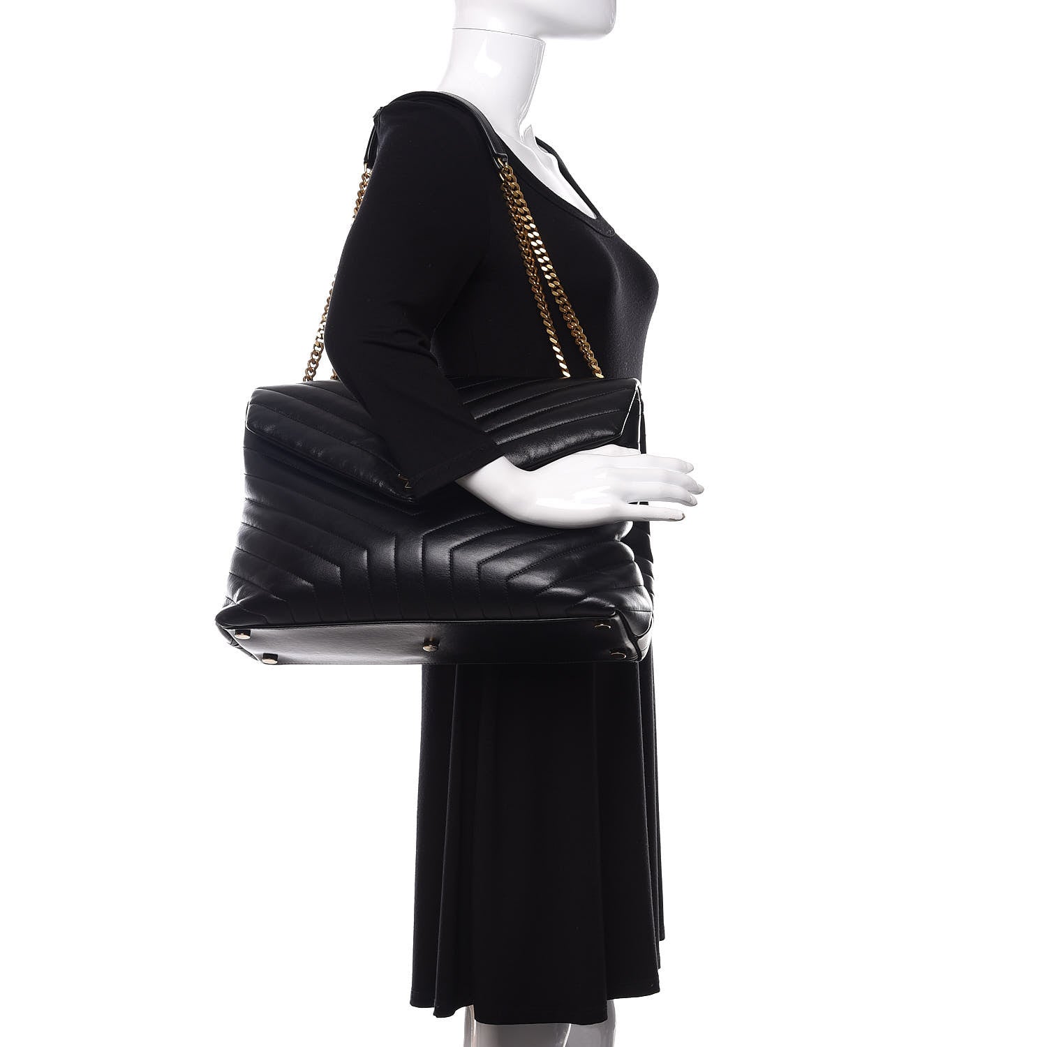 Saint Laurent Calfskin Y Quilted Monogram Large Loulou Chain Satchel Black 2 of 11