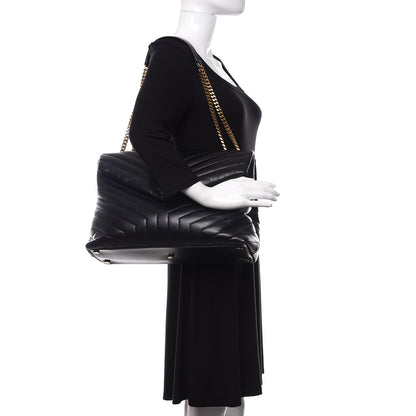 Saint Laurent Calfskin Y Quilted Monogram Large Loulou Chain Satchel Black 2 of 11