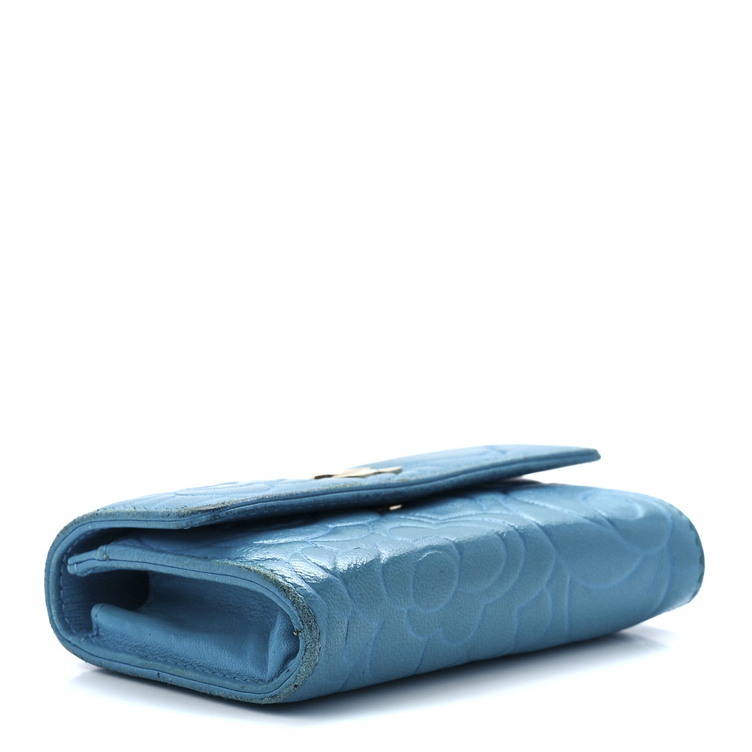 Chanel Lambskin Camellia Embossed Flap Card Holder Blue 4 of 13