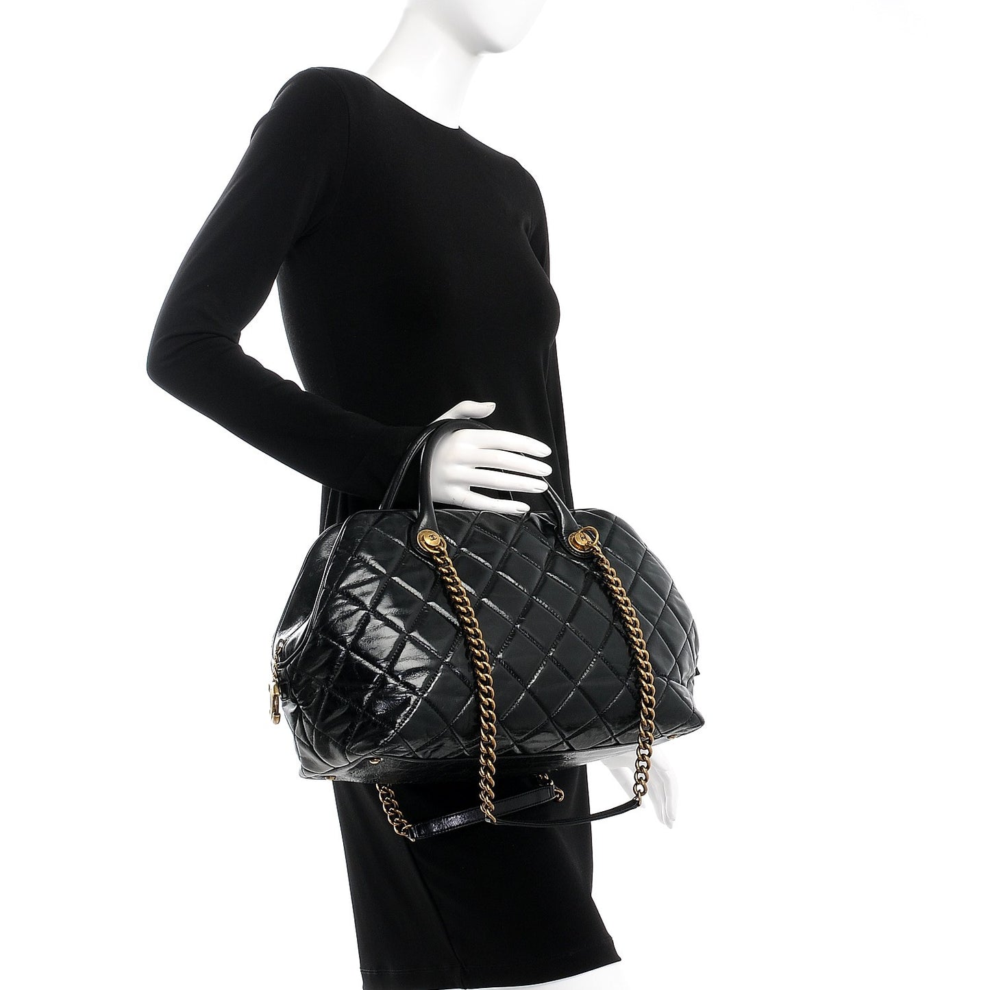 Glazed Calfskin Castle Rock Bowling Bag Black