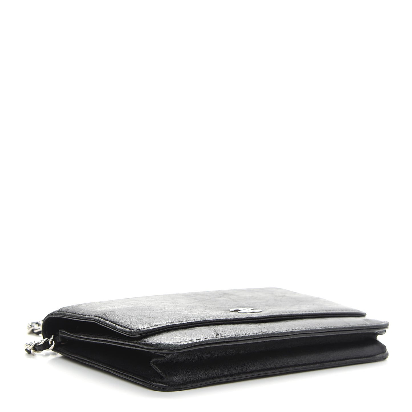 Lambskin Camellia Embossed Wallet on Chain WOC Black