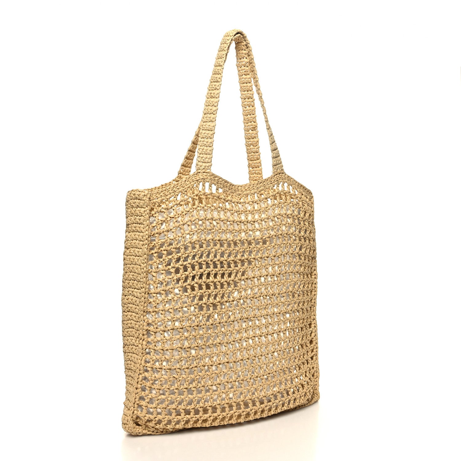 Prada Yarn Raffia Effect Crochet Logo Embroidered Tote Bag Naturale 3 of 9