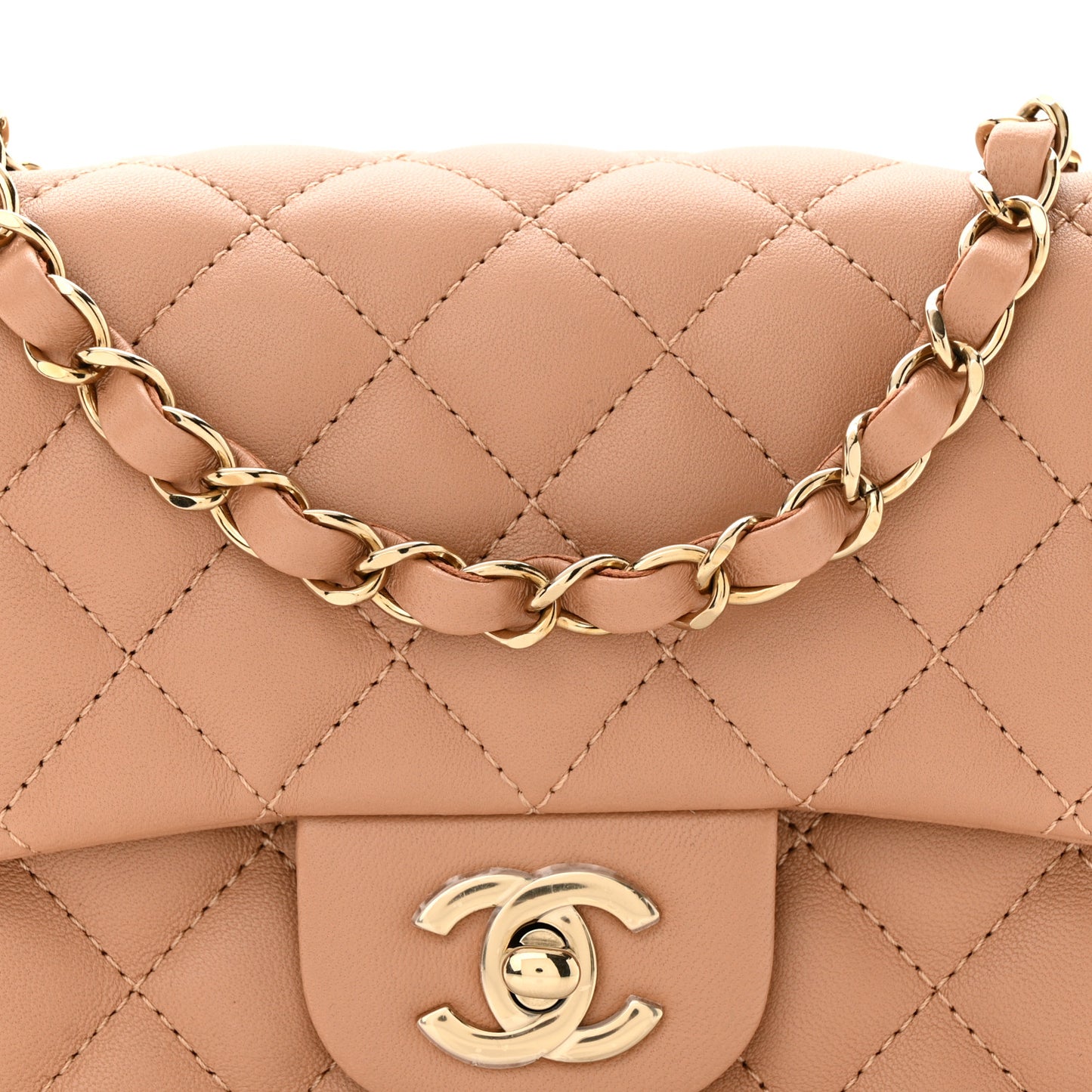Lambskin Quilted Mini Square Flap Beige