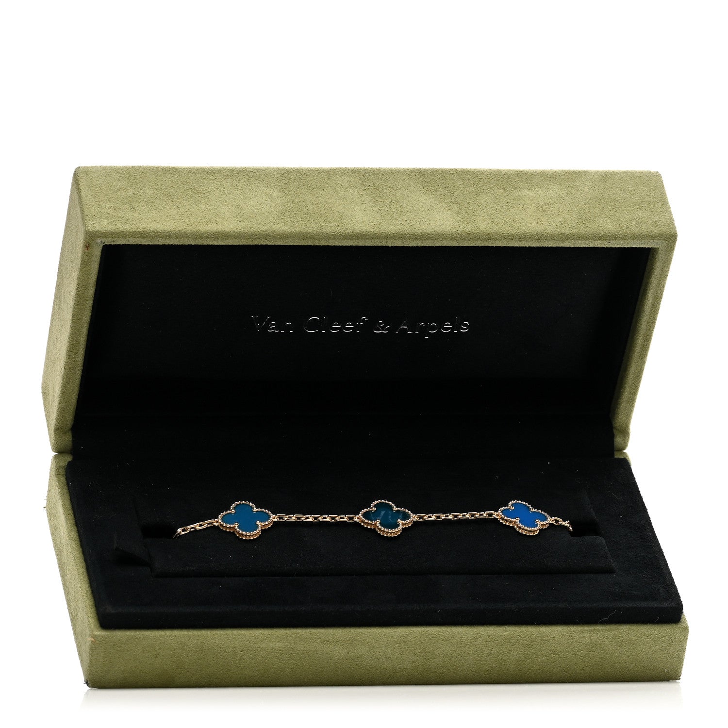 Van Cleef & Arpels 18K Yellow Gold Blue Agate 5 Motifs Vintage Alhambra Bracelet 5 of 5