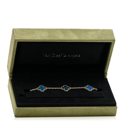 Van Cleef & Arpels 18K Yellow Gold Blue Agate 5 Motifs Vintage Alhambra Bracelet 5 of 5