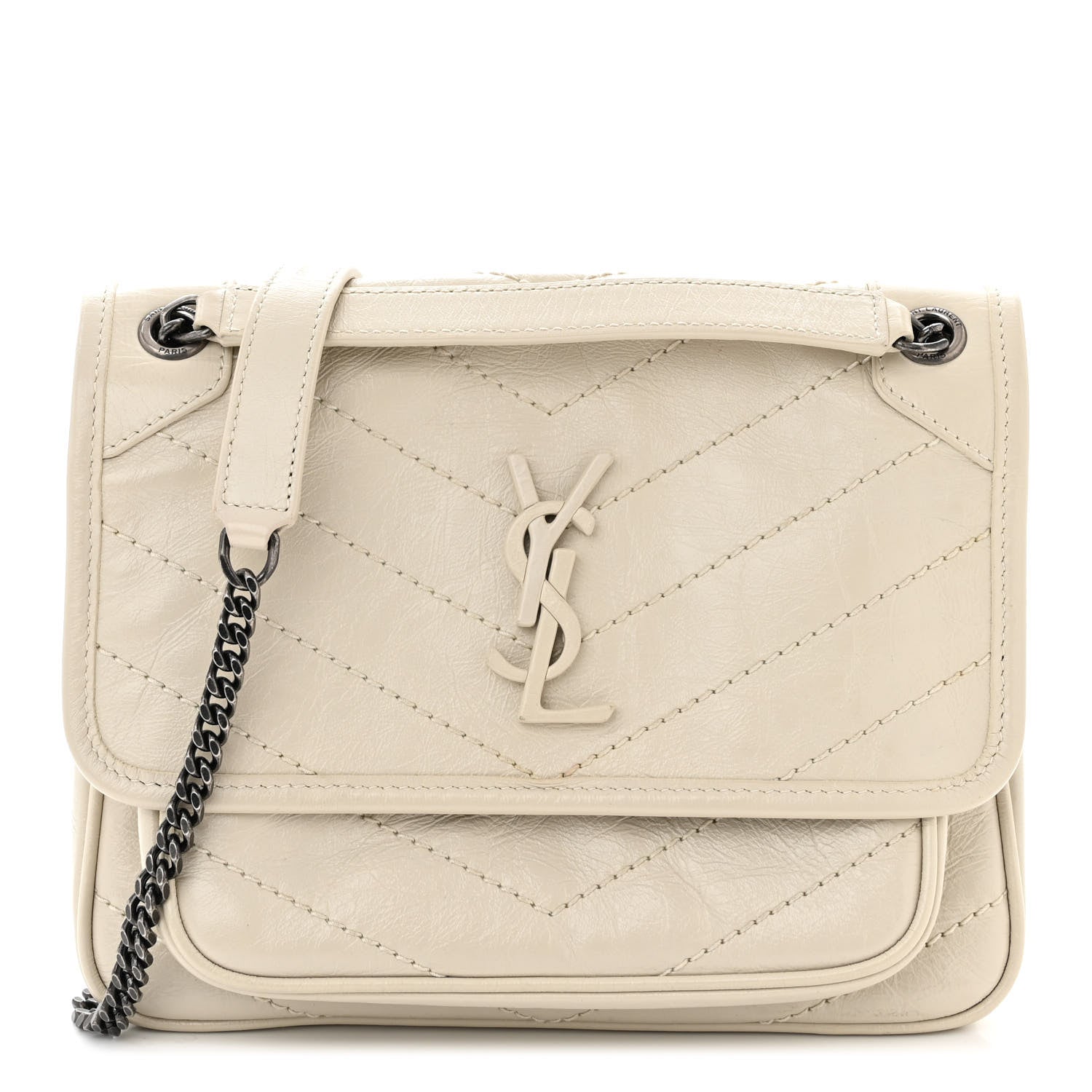 Saint Laurent Crinkled Calfskin Matelasse Monogram Baby Niki Chain Satchel Ivory 1 of 10