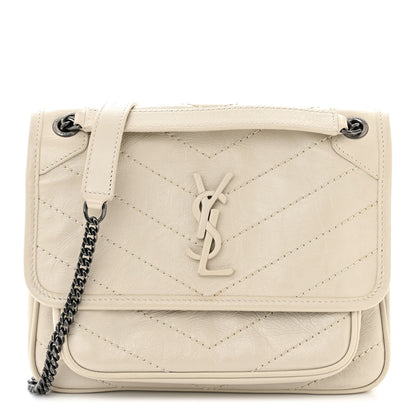 Saint Laurent Crinkled Calfskin Matelasse Monogram Baby Niki Chain Satchel Ivory 1 of 10