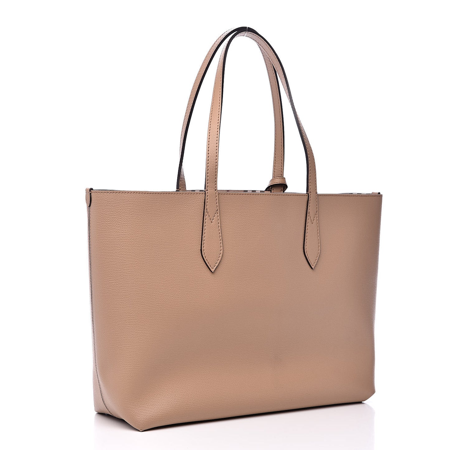 Grainy Calfskin Haymarket Check Medium Reversible Tote Camel