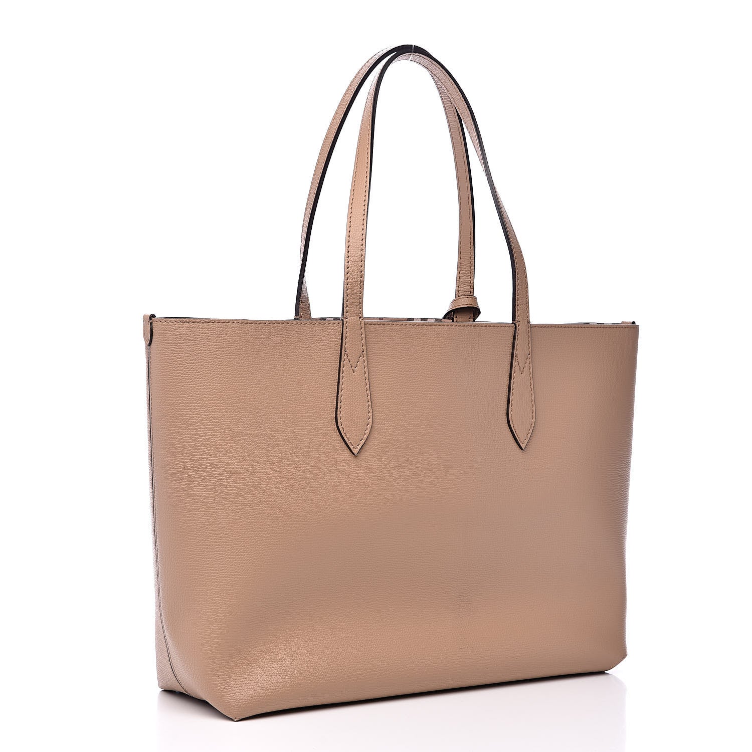 Burberry Grainy Calfskin Haymarket Check Medium Reversible Tote Camel 5 of 18