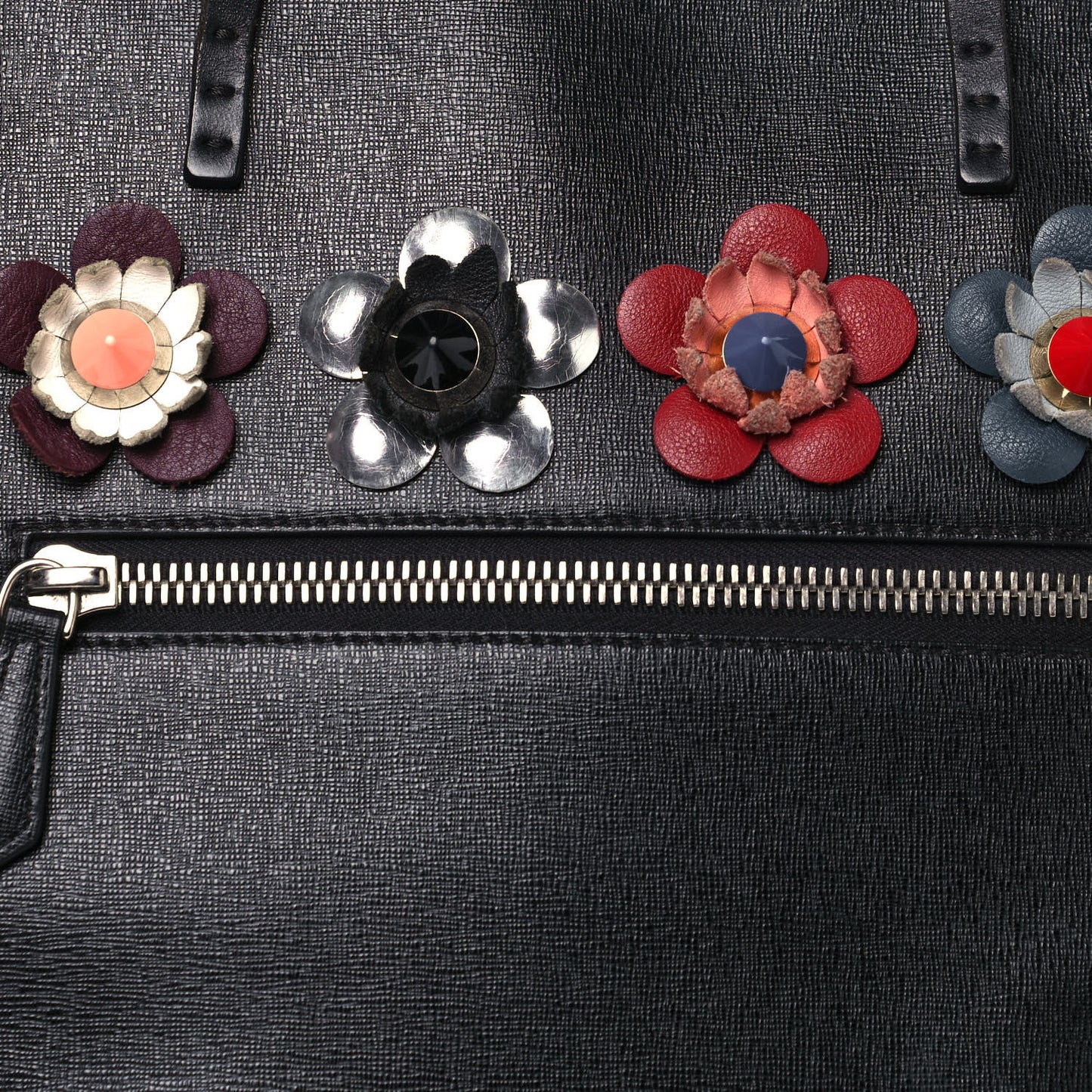 Vitello Elite Flowerland Medium Roll Tote Black