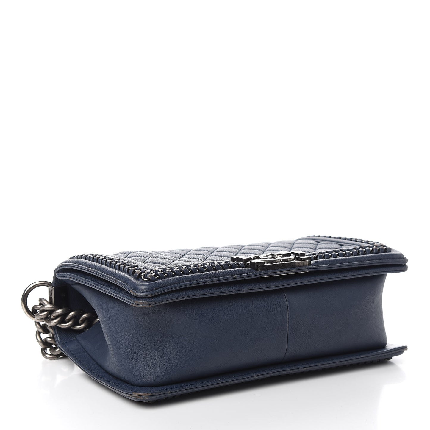 Calfskin Quilted Medium Top Handle Boy Flap Blue