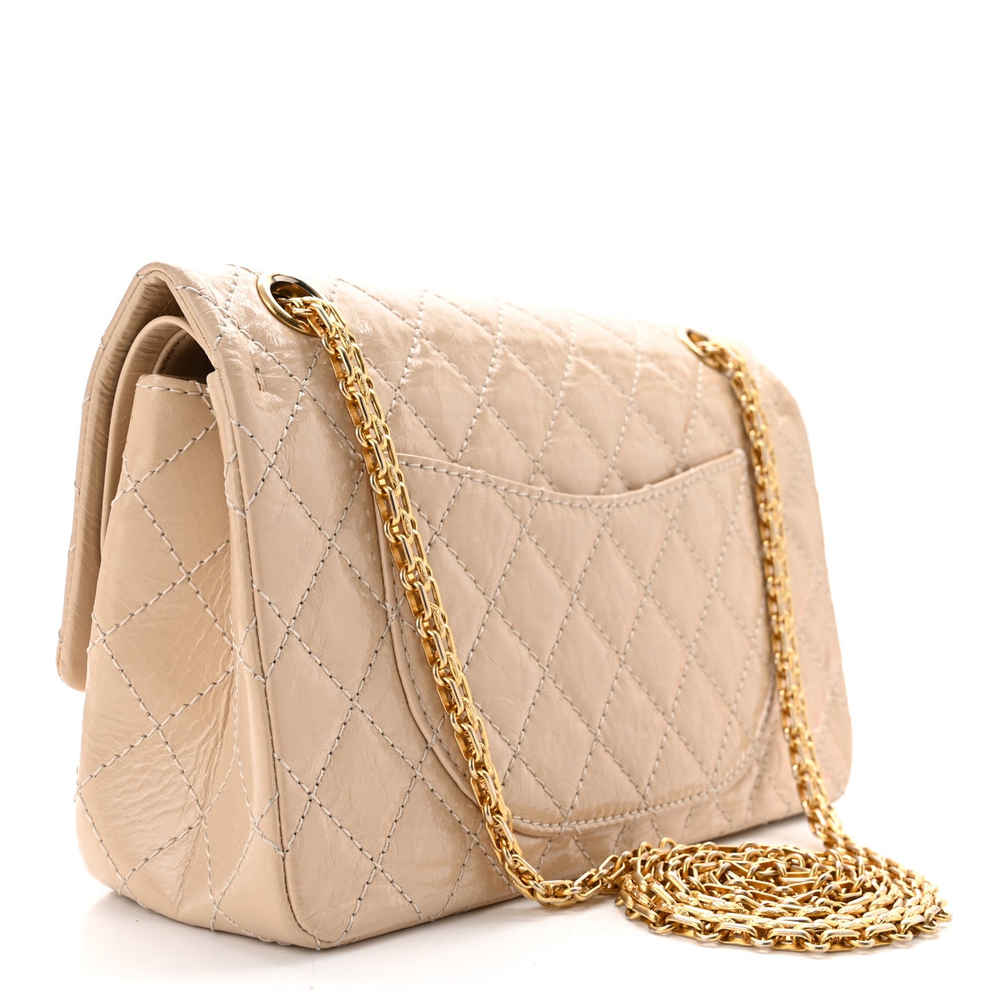 Patent Distressed Calfskin Quilted 2.55 Reissue 225 Flap Beige