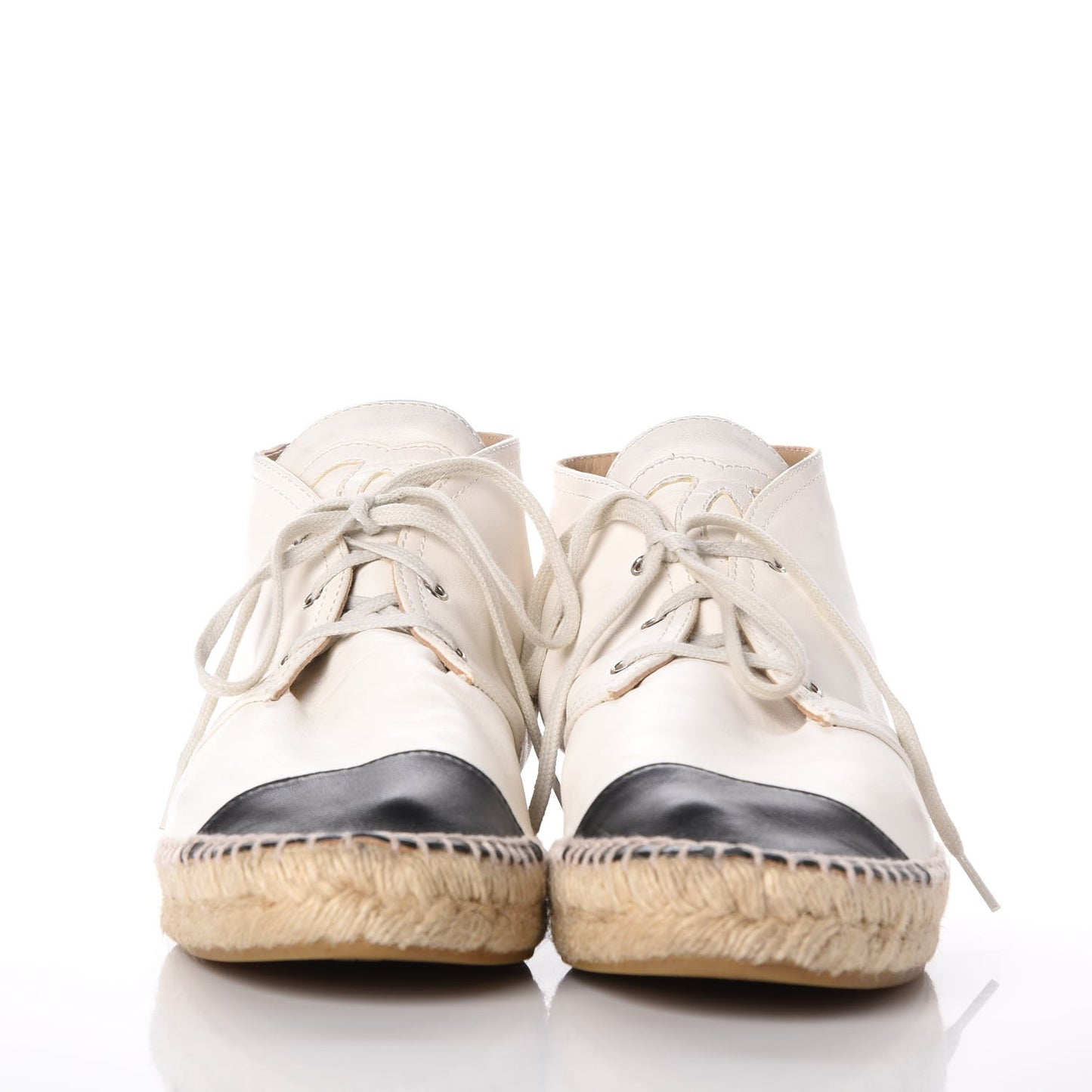 Lambskin Cap Toe Lace Up Espadrilles 40 Beige Black