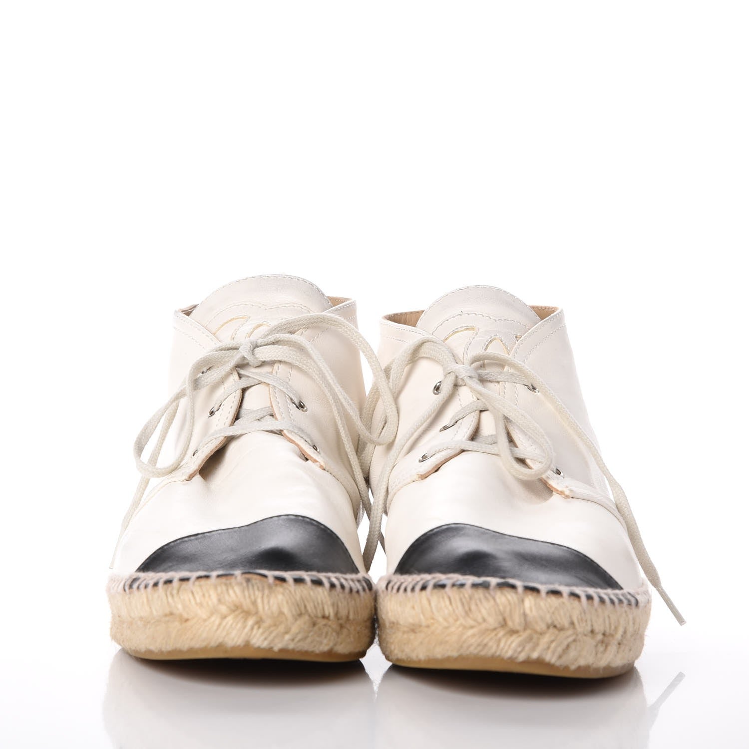 Chanel Lambskin Cap Toe Lace Up Espadrilles 40 Beige Black 2 of 17