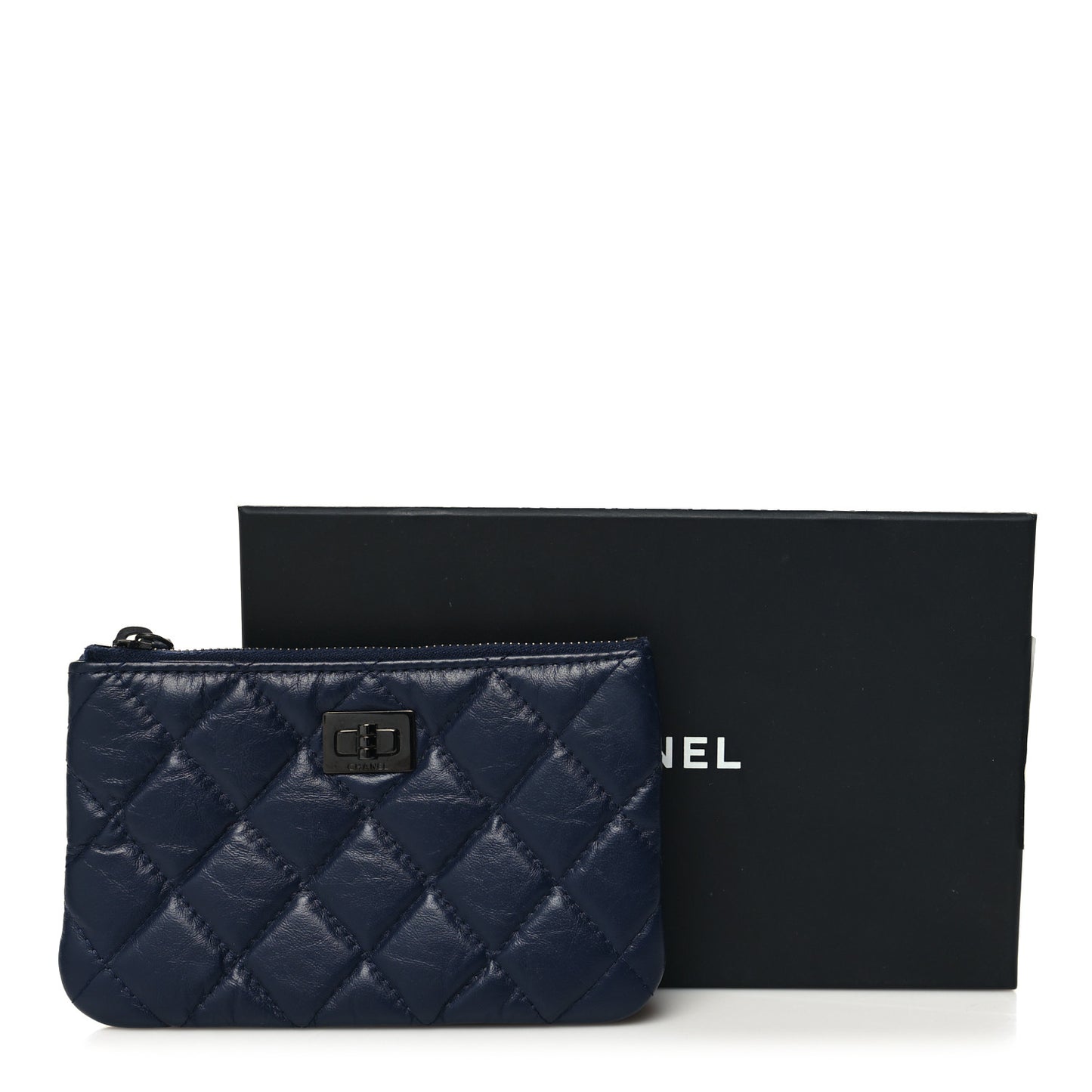 Aged Calfskin Quilted Small Reissue Cosmetic Case Navy