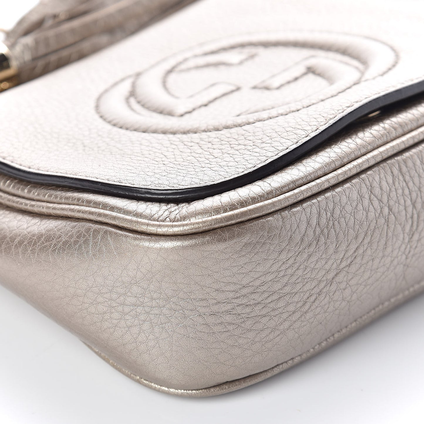 Metallic Pebbled Calfskin Small Soho Flap Crossbody Golden Beige