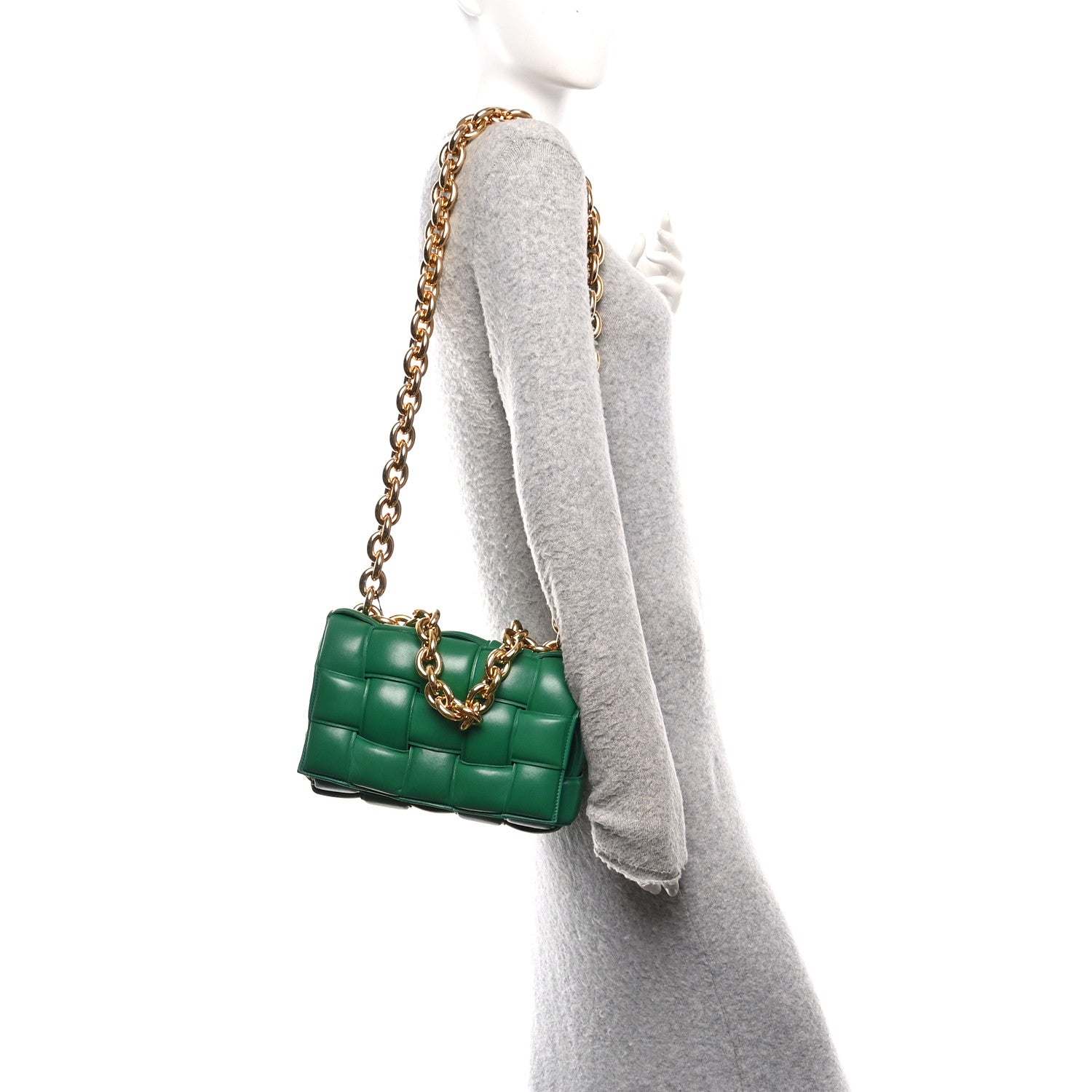 Bottega Veneta Lambskin Maxi Intreccio Padded Chain Cassette Crossbody Bag Racing Green 2 of 12