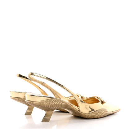 Prada Spazzolato Triangle Logo Pointed Toe 45mm Slingback Pumps 36 Platino 4 of 12