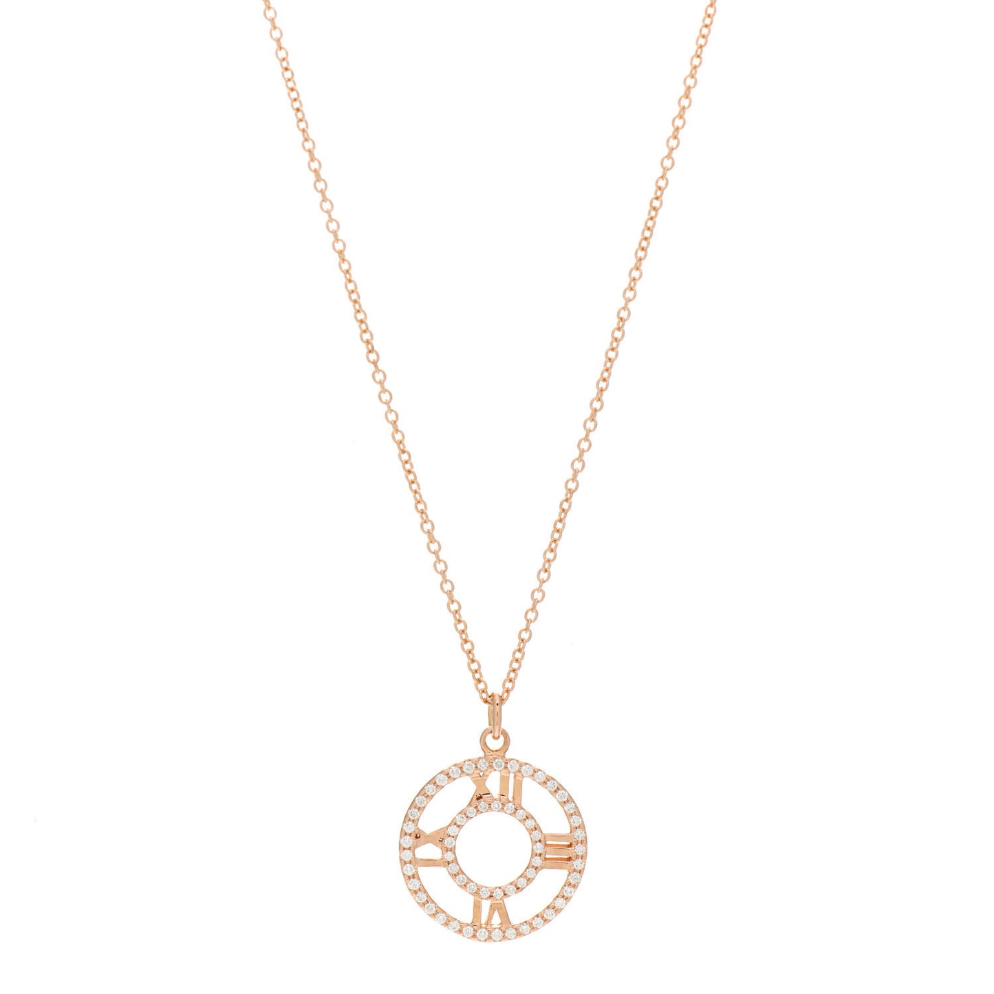 18K Rose Gold Diamond Small Atlas Open Pave Pendant Necklace