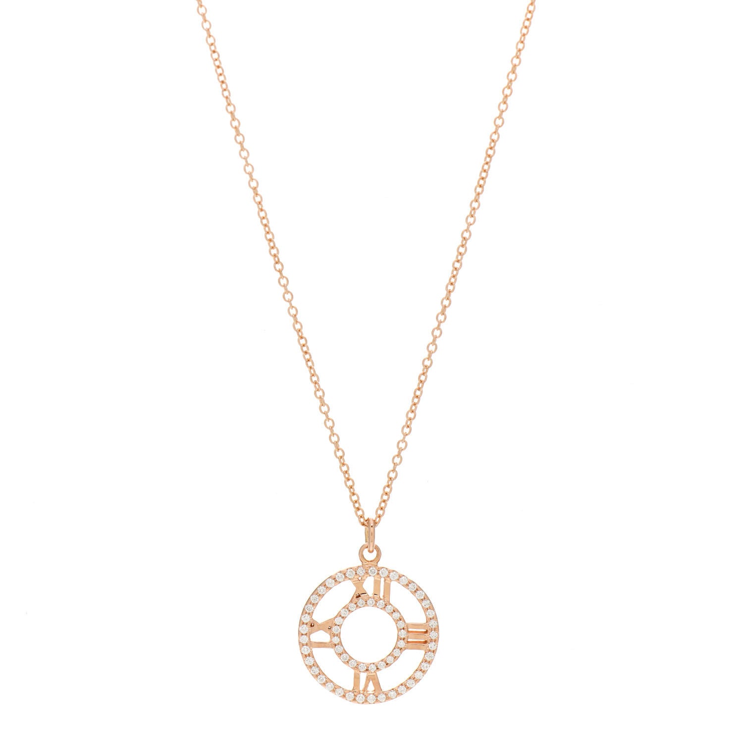 Tiffany 18K Rose Gold Diamond Small Atlas Open Pave Pendant Necklace 1 of 5