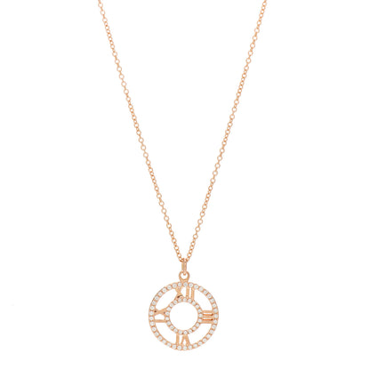 Tiffany 18K Rose Gold Diamond Small Atlas Open Pave Pendant Necklace 1 of 5