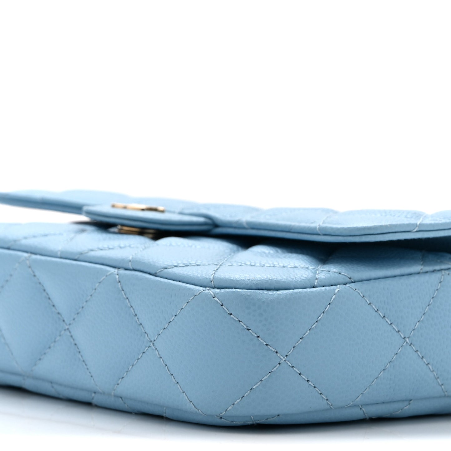 Caviar Quilted Flap Phone Holder With Chain Light Blue