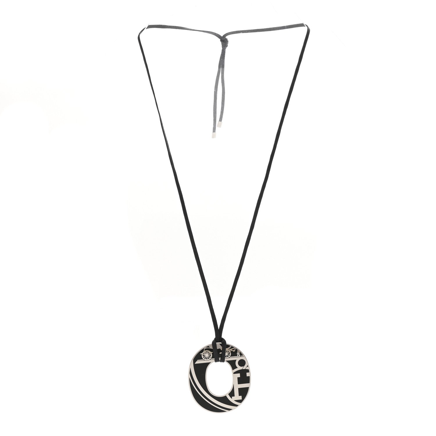 Hermes Metal Enamel Ex Libris Isthme Pendant Necklace Black 3 of 6