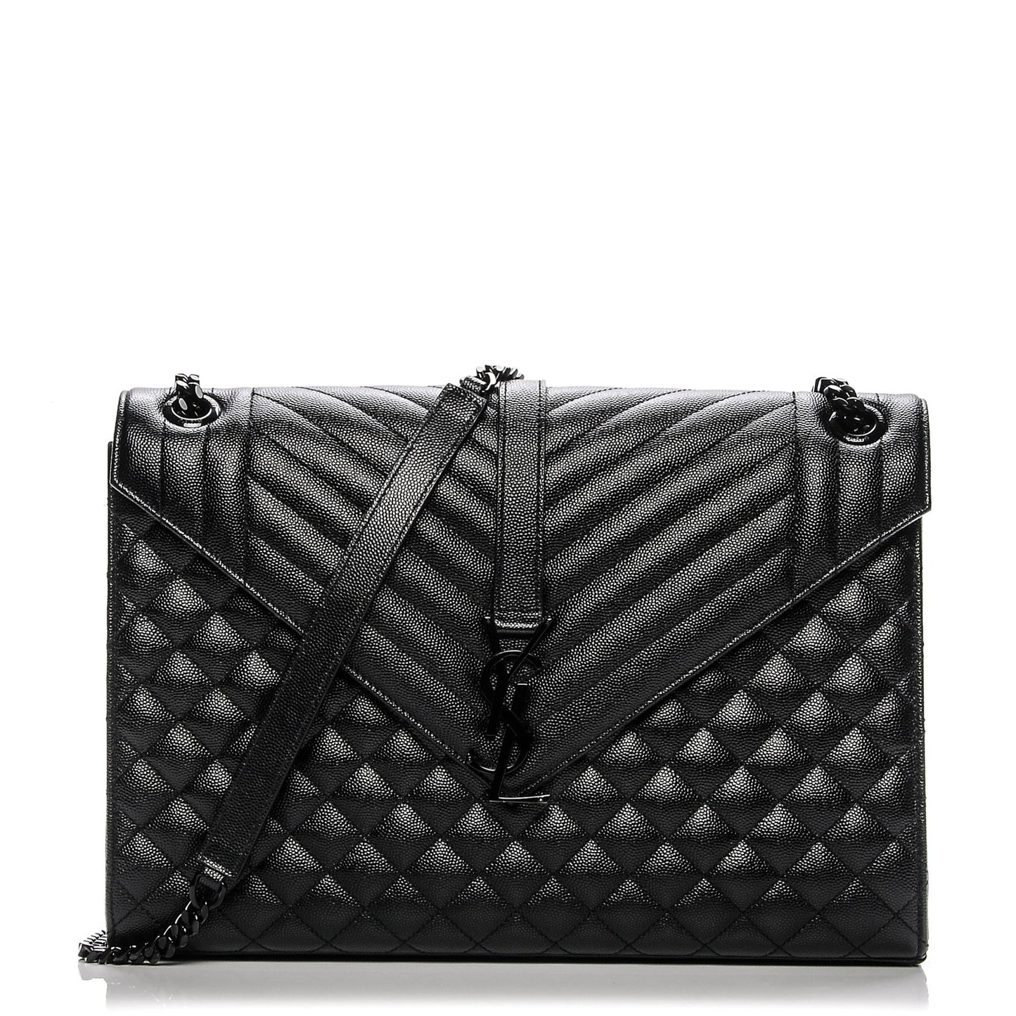 Grain De Poudre Textured Mixed Matelasse Large Triquilt Monogram Monochrome Satchel Black