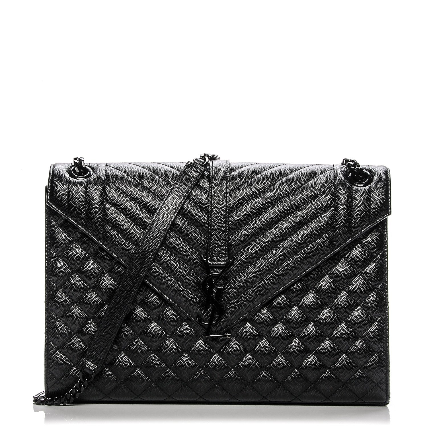 Saint Laurent Grain De Poudre Textured Mixed Matelasse Large Triquilt Monogram Monochrome Satchel Black 1 of 7