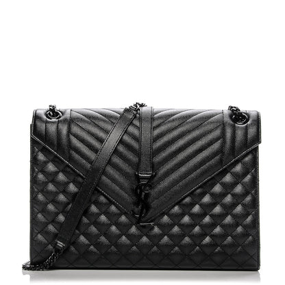 Saint Laurent Grain De Poudre Textured Mixed Matelasse Large Triquilt Monogram Monochrome Satchel Black 1 of 7