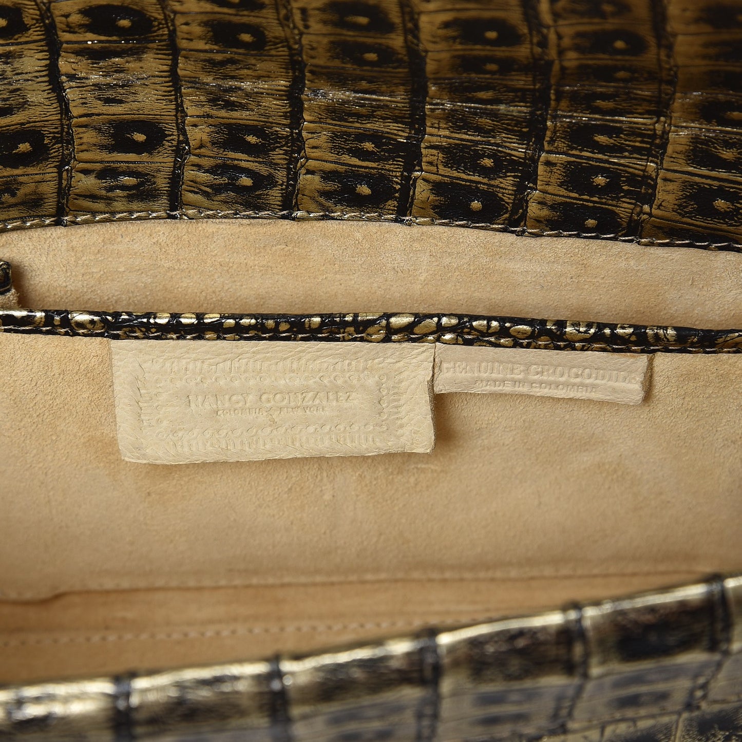 Metallic Crocodile Clutch Black Gold