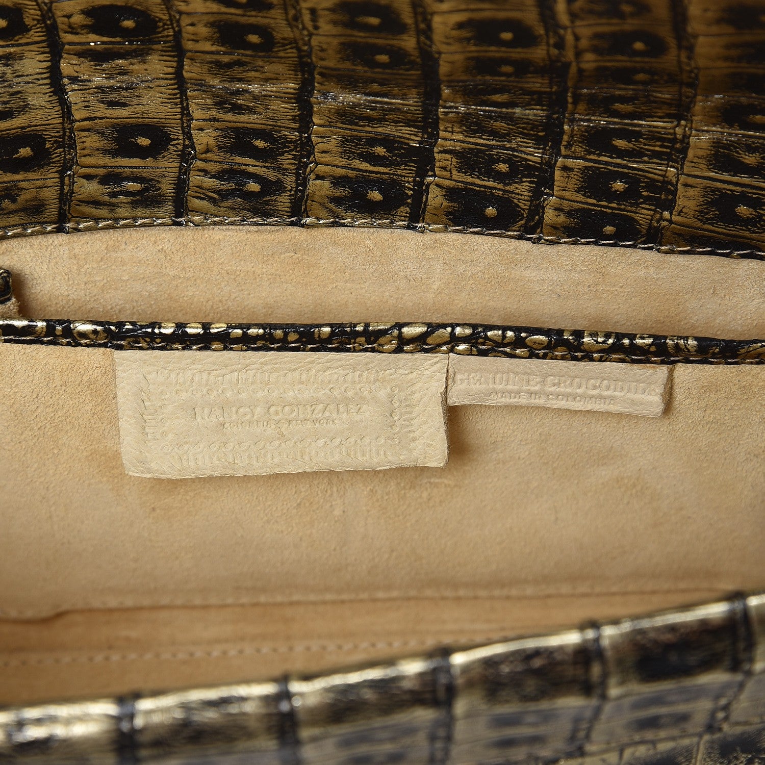 Nancy Gonzalez Metallic Crocodile Clutch Black Gold 6 of 7