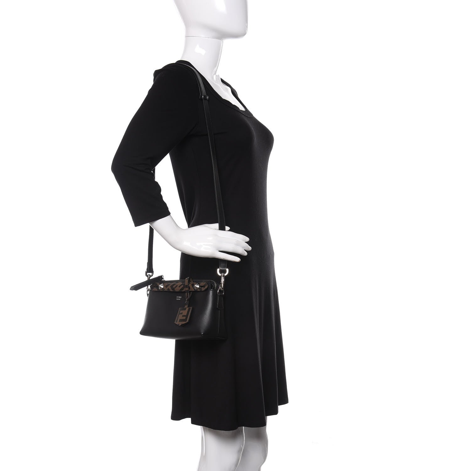 Fendi Vitello Dolce Bi-Color FF 1974 Embossed Mini By The Way Boston Bag Black Maya 2 of 10