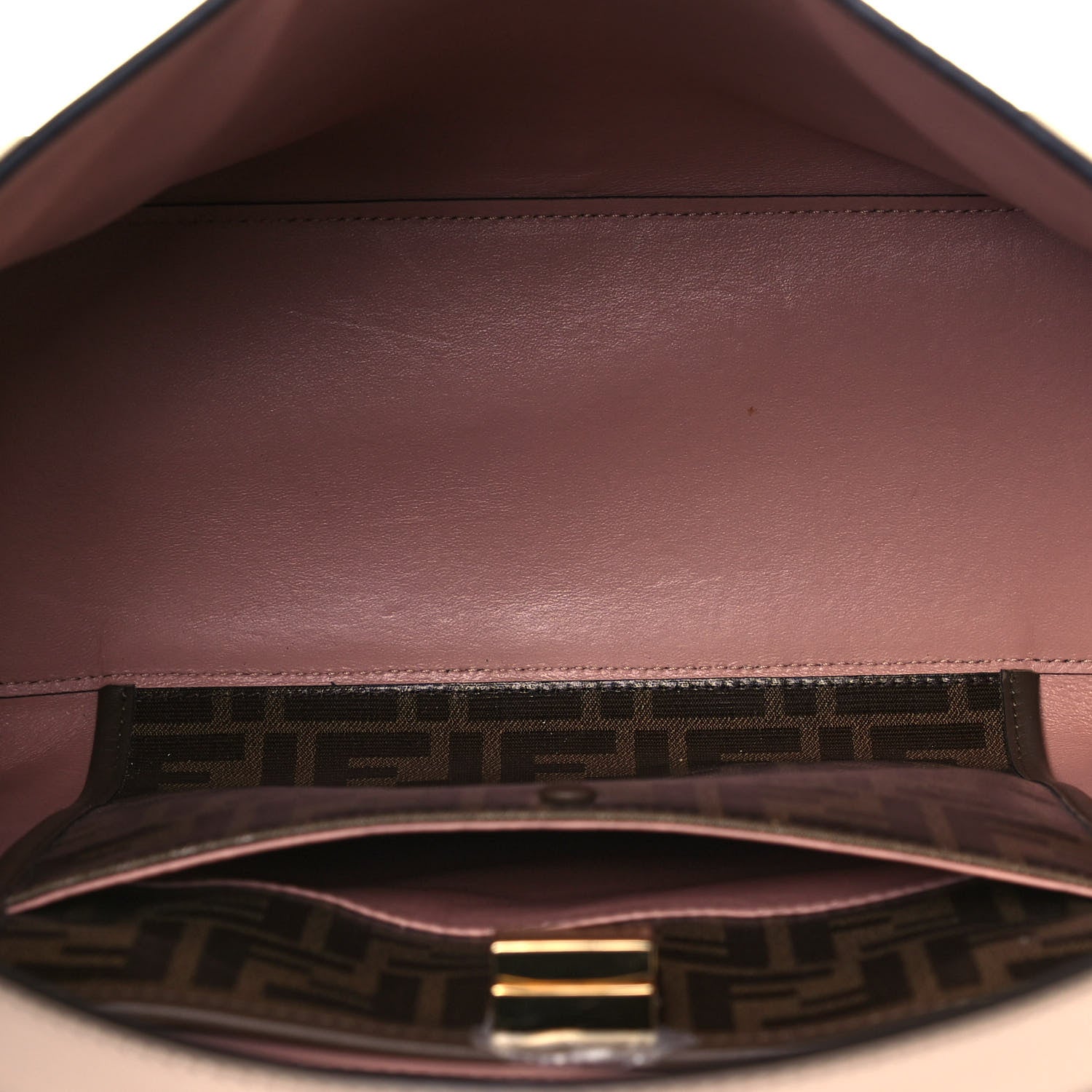 Fendi Vitello Seta Glazed Fabric FF 1974 Medium Peekaboo X-Lite Nuvola Mogano Panna 8 of 19