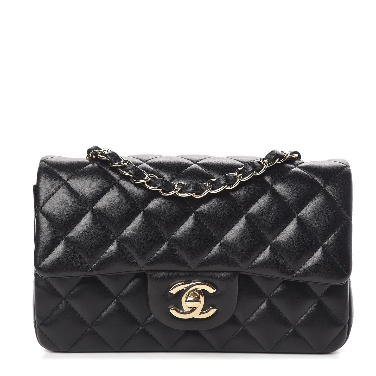 Lambskin Quilted Mini Rectangular Flap Black