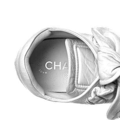 Chanel Crumpled Calfskin Womens CC Bow Sneakers 36.5 White 7 of 9