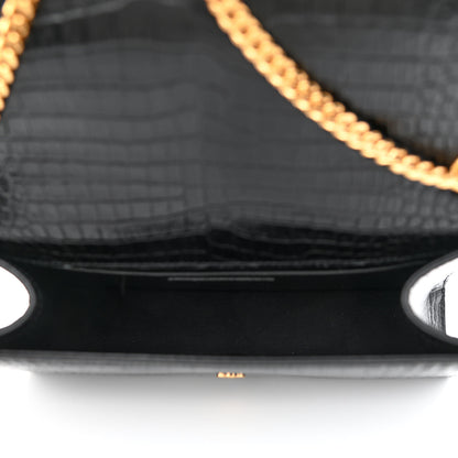 Saint Laurent Calfskin Crocodile Embossed Medium Classic Monogram Kate Tassel Satchel Black 4 of 8