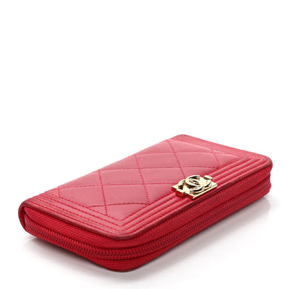 Chanel Lambskin Quilted Small Boy Zip Around Wallet Red 3 of 5