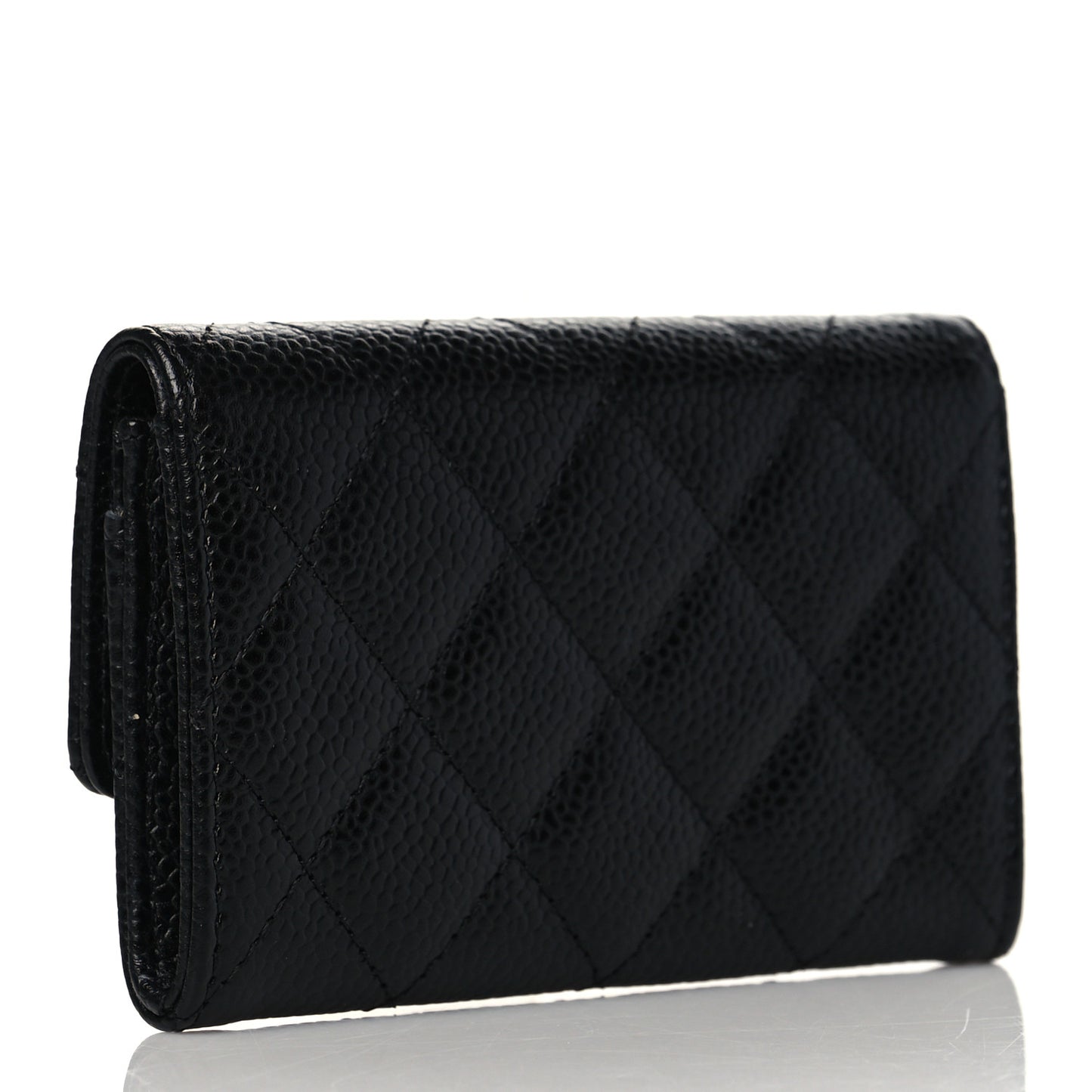 Caviar Quilted Flap Card Holder Black