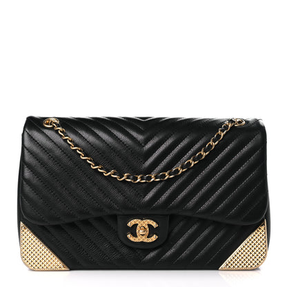 Chanel Calfskin Chevron Quilted Rock The Corner Flap Black 1 of 9